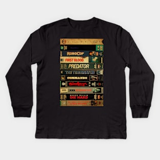Retro 80's Action Movies - Cassette Style Kids Long Sleeve T-Shirt